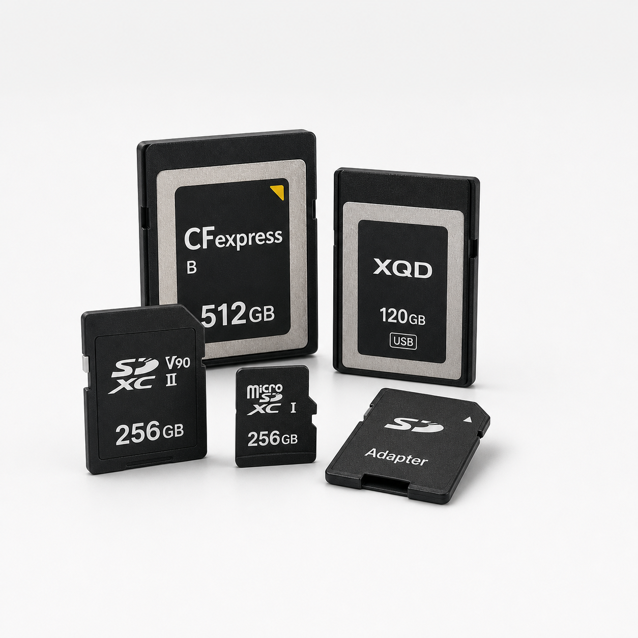 Karty SD, microSD, XQD i CFexpress w okrągłym diagramie diagnostycznym