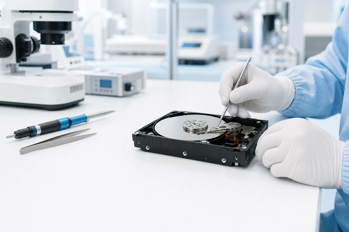 Ilustracja laboratoryjnej diagnostyki otwartego dysku HDD